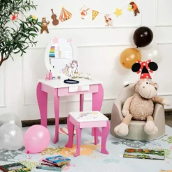 COSTWAY Kinder Schminktisch Mit Hocker, Prinzessin Frisiertisch Mit Schublade Und Abnehmbarer Spiegel, Frisierkommode Rosa, Schminkkommode Für Mädchen Von 3-7 Jahren (Pink) -Vidaxlko Verkaufe 004a7fa0841242ba9f15e022e1965357