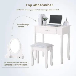 FCH Schminktisch Mit Hocker, 3 Schubladen, 360° Drehbarer Ovaler Spiegel, Für Schlafzimmer, Weiß -Vidaxlko Verkaufe 0090f29f8c53697c5525495aa198246a