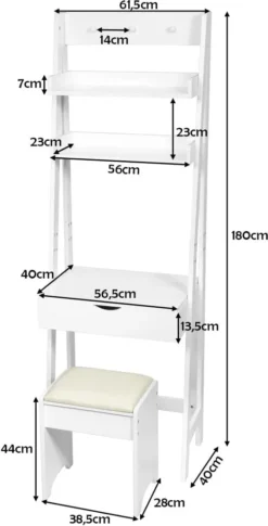 COSTWAY Schminktisch Mit Klappspiegel, Make-up Tisch Leiterregal, Frisiertisch Set Mit Hocker, Frisierkommode Mit Haken Und Ablagefaechern, Schreibtisch Weiss 10 COSTWAY Schminktisch Mit Klappspiegel, Make-up Tisch Leiterregal, Frisiertisch Set Mit Hocker, Frisierkommode Mit Haken Und Ablagefaechern, Schreibtisch Weiss -Vidaxlko Verkaufe 00f0d4781af3e48f02a92dff09e3ebc8