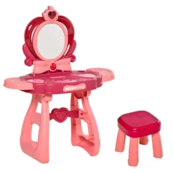 HOMCOM Kinderschminktisch Mit Spiegel Hocker Frisiertisch Mit Reichhaltigem Zubehör 5 Musikstücke Licht Für Mädchen Ab 3 Jahre Anti-rutsch Platzsparend Kunststoff Weinrot+Rosa 57 X 29 Cm X 70,5 Cm -Vidaxlko Verkaufe 010187226794d96f35c9165d292cd2fc
