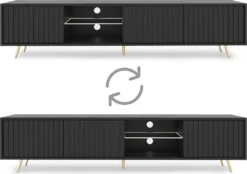 Selsey TV-Lowboard Bello Schwarz Mit Weißer LED-Beleuchtung Lamellenfront Goldene Füße 175 Cm Breit -Vidaxlko Verkaufe 028bdd50f6deae36b2cc39dc804526bb