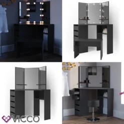 Vicco Eckschminktisch Arielle Schwarz 110 X 141,5 X 54 Cm Holzwerkstoff -Vidaxlko Verkaufe 02bdbbc8d5ebbf97050a12a743c3c698