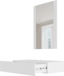 Mirjan24 Schminktisch Pafos Mit Schublade, Hängeschrank Und Spiegel, Fronten Gefräst (Farbe: Weiß) 8 Mirjan24 Schminktisch Pafos Mit Schublade, Hängeschrank Und Spiegel, Fronten Gefräst (Farbe: Weiß) -Vidaxlko Verkaufe 0448ef8ac88f02f939484cd53f6ed8b9