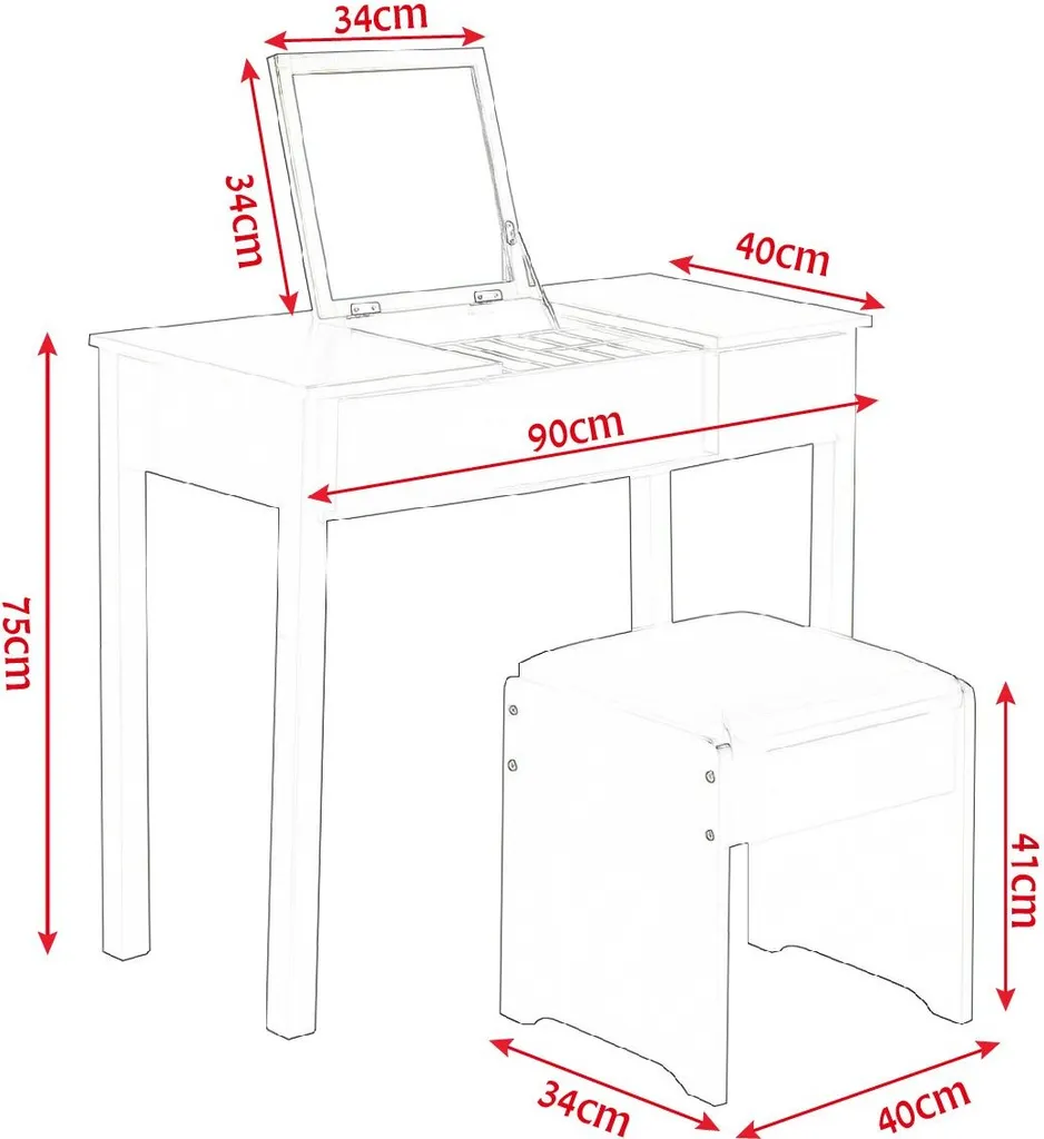 COSTWAY Schminktisch Frisiertisch Frisierkommode Kosmetiktisch Mit Klappspiegel Und Schubladen Inkl. Hocker Weiss 2 COSTWAY Schminktisch Frisiertisch Frisierkommode Kosmetiktisch Mit Klappspiegel Und Schubladen Inkl. Hocker Weiss – Bild 2
