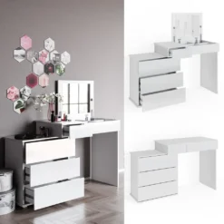 Vicco Schminktisch Frisiertisch Frisierkommode Lotos Weiß Mit Spiegel Ablagen