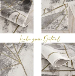 Teppich Wohnzimmer – Gold Grau - Kurzflor- Marmor Optik - Geometrisch, Größe:160 Cm Rund -Vidaxlko Verkaufe 0603de787cbe59d7baffe4dd24755b3d