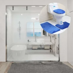 3-teiliges Badezimmer Badematten Toilettenteppich Anti Rutsch Teppich Set Heim Toilettenabdeckungsmatte (Blau) -Vidaxlko Verkaufe 063f19722ec38016d39dcd16678ead27
