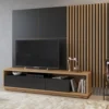 Wohnzimmer Set CELINE Lowboard Mit Wandpaneel Und 2 Lamellenwänden Wotan Eiche Schwarz