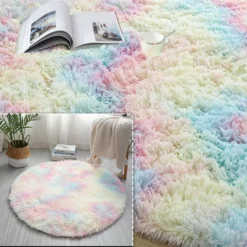 120cm Regenbogen Runden Flauschige Teppiche Bettvorleger Soft Shaggy Hochflor