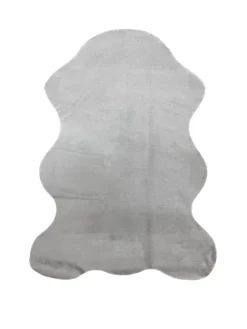 Fellteppich Grau Anti-Rutsch Kunstfell Fellform Felloptik 30 Grad Waschbar 70 X 100