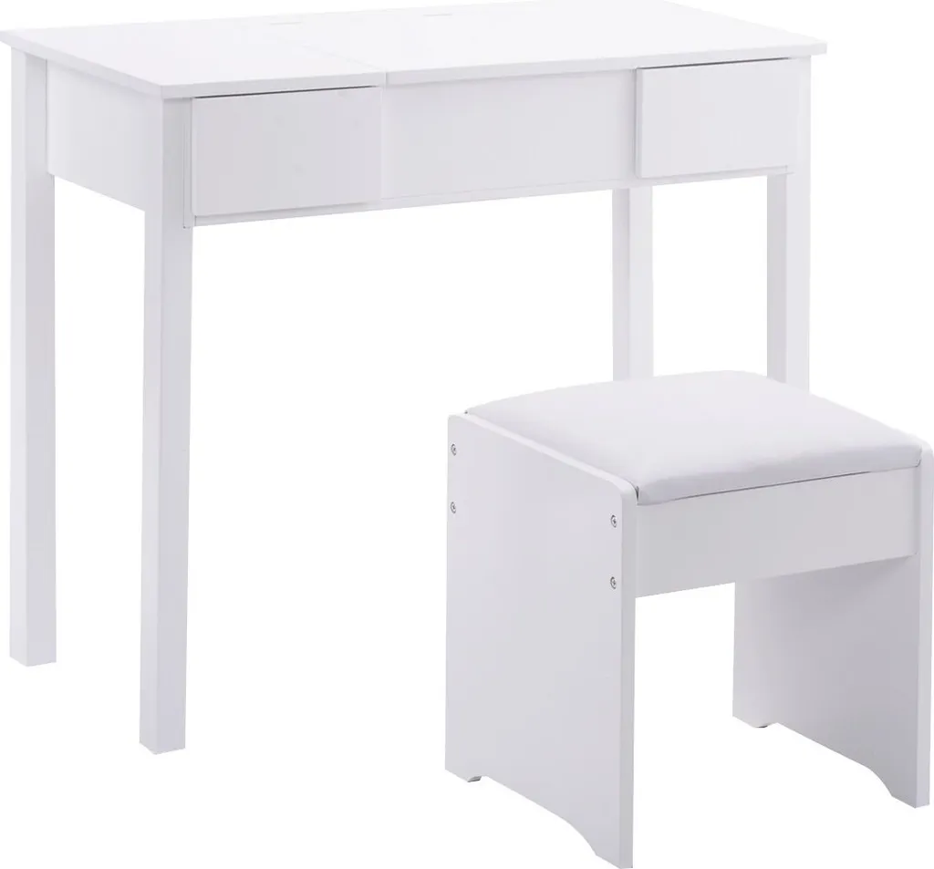 COSTWAY Schminktisch Frisiertisch Frisierkommode Kosmetiktisch Mit Klappspiegel Und Schubladen Inkl. Hocker Weiss 4 COSTWAY Schminktisch Frisiertisch Frisierkommode Kosmetiktisch Mit Klappspiegel Und Schubladen Inkl. Hocker Weiss – Bild 4
