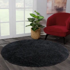 Merinos Shaggy Plus Black Hochflor Rund, Größe:120 X 120 Cm