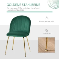 HOMCOM 2er-Set Küchenstühle Esszimmerstühle Polsterstuhl Mit Rückenlehne Wohnzimmerstuhl Essstühle Mit Metallbeinen Polyester-Gewebe Grün+Gold 52 X 52 X 81 Cm -Vidaxlko Verkaufe 0fbabe57556eb1a78ab09d1465e83213