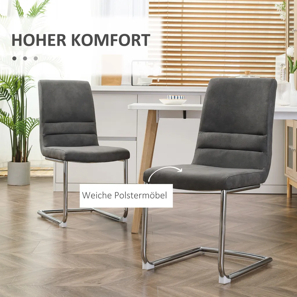 HOMCOM Esszimmerstuhl 2er Set Akzentstuhl Küchenstühle Polsterstuhl Wohnzimmerstuhl Aus Mikrofaser-Stoff Für Esszimmer Retrodesign Stahl Grau 42 X 64 X 90 Cm 6 HOMCOM Esszimmerstuhl 2er Set Akzentstuhl Küchenstühle Polsterstuhl Wohnzimmerstuhl Aus Mikrofaser-Stoff Für Esszimmer Retrodesign Stahl Grau 42 X 64 X 90 Cm – Bild 6