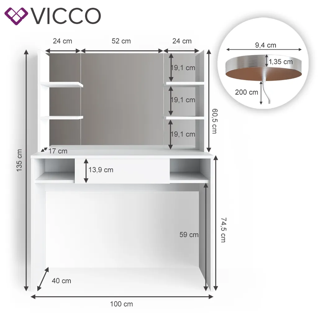 Vicco Schminktisch Frisiertisch Schminkkommode Daenerys QI Ladestation Kabellos 3 Vicco Schminktisch Frisiertisch Schminkkommode Daenerys QI Ladestation Kabellos – Bild 3