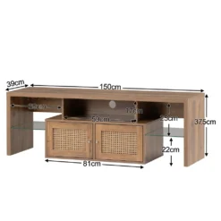 Merax TV-Lowboard Hochglanz TV Schrank Mit LED-Beleuchtung Inkl. Fernbedienung, Rattan TV-Schrank Mit Glasablage Und Rattan Einsatz, TV-Board Aus Holz, B/H/T:150/38/39cm, Holzfarbe -Vidaxlko Verkaufe 1456b0535bde54c87dacfff454aa7186