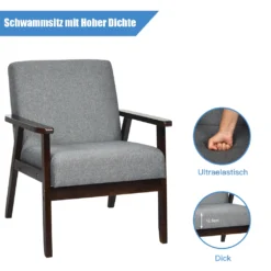 COSTWAY Akzentstuhl, Gepolsterter Stoffstuhl Mit Beinen Aus Kautschukholz, Sessel Für Wohnzimmer Büro Balkon Dunkelgrau -Vidaxlko Verkaufe 1466ce6d18dc5b17c5eb35215f3878cb