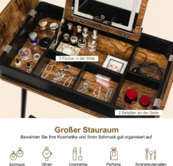 COSTWAY Schminktisch Mit Verstellbarer LED Beleuchtung, USB-Anschluss Und Klappspiegel, Frisiertisch Mit 6 Ablagefächern & Gepolstertem Hocker, Kosmetiktisch, Industrie-Design, Vintagebraun -Vidaxlko Verkaufe 170451016afed5f22d14347422fe13cb