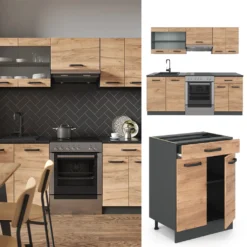 Vicco Küchenzeile R-Line Anthrazit Goldkraft 200 Cm Holzwerkstoff