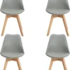H.J WeDoo 4 X Wohnzimmerstuhl Esszimmerstuhl Bürostuhl Relaxsessel Mit Massivholz Buche Bein,Retro Design Gepolsterter Stuhl Küchenstuhl Holz, Grau
