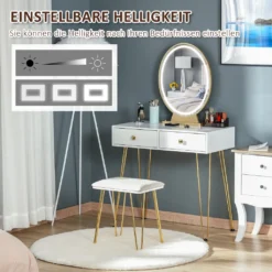 HOMCOM Schminktisch Set Frisierkommode Kosmetiktisch Mit Einstellbarer LED-Beleuchtung Spiegel Gepolsterten Hocker 2 Schubladen Und 1 Lippenstiftraster MDF Stahl Schaumstoff Weiß 80 X 40 X 136 Cm -Vidaxlko Verkaufe 18ad5550335d282d956208944253d9e2