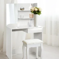 Schminktisch Mit Spiegel - Spiegel 59,5 X 29,5 Cm, Mit Schublade, 2 Ablagefächer, Modern, MDF, Weiß - Frisiertisch, Fris -Vidaxlko Verkaufe 1c426ef95b52daf4e010c10bcbb31270