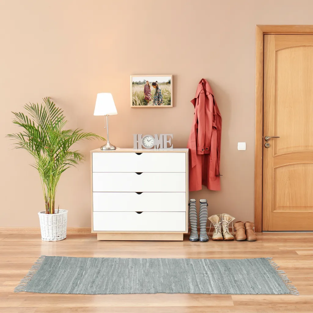 Relaxdays Grauer Flickenteppich Aus Baumwolle 2 Relaxdays Grauer Flickenteppich Aus Baumwolle – Bild 2