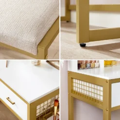 VASAGLE Schminktisch Mit 10 LED-Glühbirnen Und Hocker Einstellbare Helligkeit 90 X 40 X 145,5 Cm Frisiertisch Kosmetiktisch Mit Spiegel Modern Weiß-goldfarben RVT014A10 -Vidaxlko Verkaufe 1cddafd3e5037d4ff1502e812c025fe4