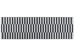 Teppich Läufer Schwarz / Weiß Stoff 60 X 200 Cm Rechteckig Mit Streifenmuster Geometrisch Rutschfest Modern Vorleger Flur Küche Schlafzimmer