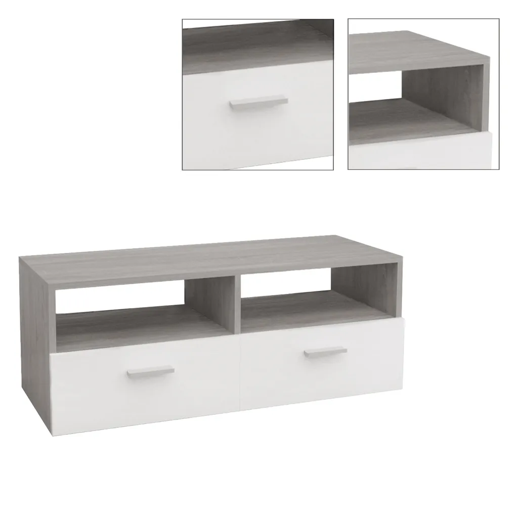 ML-Design TV-Lowboard Mit Stauraum, 2 Türen Und 2 Offenen Fächern, 95x36x35 Cm, Weiß/Grau, Aus Holz, Fernsehtisch Sideboard TV-Schrank 2 ML-Design TV-Lowboard Mit Stauraum, 2 Türen Und 2 Offenen Fächern, 95x36x35 Cm, Weiß/Grau, Aus Holz, Fernsehtisch Sideboard TV-Schrank – Bild 2