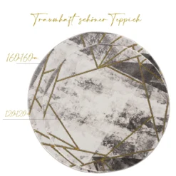 Teppich Wohnzimmer – Gold Grau - Kurzflor- Marmor Optik - Geometrisch, Größe:160 Cm Rund -Vidaxlko Verkaufe 1f9779a52a2a6495fb24ef6e0089bd25