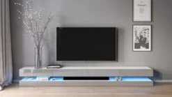 Lowboard "Fly" TV-Unterschrank 280 Cm Weiß Grau Hochglanz Inklusive LED