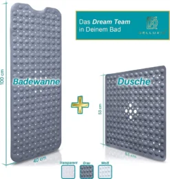 Delluxia Badewannenmatten Rutschfest Für Kinder & Erwachsene I 100x40cm Grau I Antirutsch Badematte BPA Frei, Inkl. Aufhängung I Duschmatte Schimmelresistent & Geruchsfrei -Vidaxlko Verkaufe 1fa46fdce9f148237a06153ea81c6796