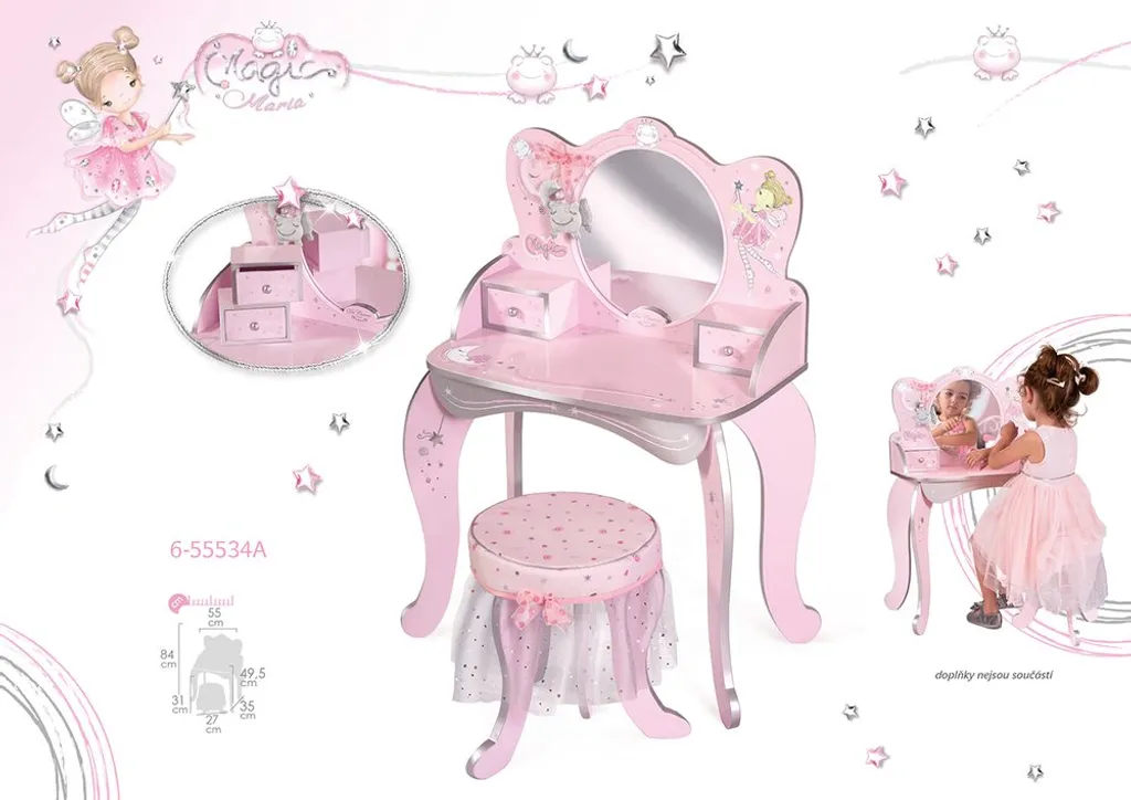 DeCuevas 55534A Magic Maria 2022 Schminktisch Aus Holz Mit Spiegel Und Holzstuhl 2 DeCuevas 55534A Magic Maria 2022 Schminktisch Aus Holz Mit Spiegel Und Holzstuhl – Bild 2