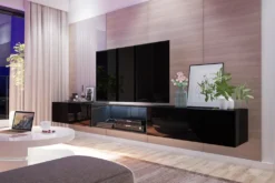 Selsey - TV-Lowboard / TV-Hängeboard LARKA 300 Cm Mit LED - Beleuchtung, In Schwarz Hochglanz