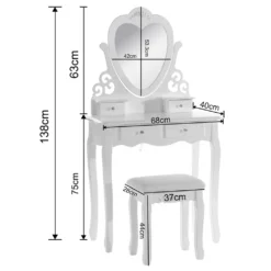 WOLTU Schminktisch Kosmetiktisch Frisiertisch Mit Spiegel Und Hocker 4 Schubladen 74,5 X 138 X 40cm, Weiß -Vidaxlko Verkaufe 2564514af5077c9c9e059382a65977b3