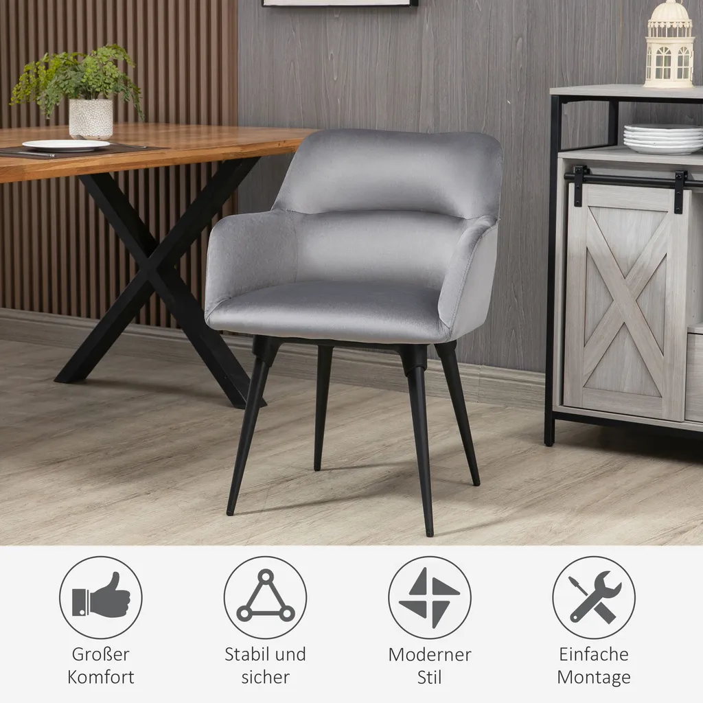 HOMCOM Esszimmerstuhl, Loungesessel Mit Armlehne, Akzentsessel Mit Samt-Optik, Max. 120 Kg Belastbar, Für Wohnzimmer, Schlafzimmer, Dunkelgrau 6 HOMCOM Esszimmerstuhl, Loungesessel Mit Armlehne, Akzentsessel Mit Samt-Optik, Max. 120 Kg Belastbar, Für Wohnzimmer, Schlafzimmer, Dunkelgrau – Bild 6