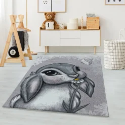 Kinderzimmerteppich,Kinderteppich,kurzflor,Hase,Bunny,Weich,Farbe:Pink, Farbe:PINK, Grösse:160 Cm X 230 Cm