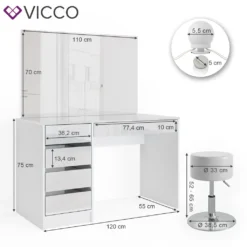 Vicco Schminktisch – Stilvoller Frisiertisch Mit Spiegel Und Schubladen – 120 X 55 Cm, Weiß -Vidaxlko Verkaufe 28eec82d40fcacb1724a414c8c334370