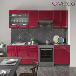 Vicco Küchenzeile Fame-Line Anthrazit Bordeaux-Rot Hochglanz 240 Cm Holzwerkstoff -Vidaxlko Verkaufe 29057a54d07a823afe060498946d512b