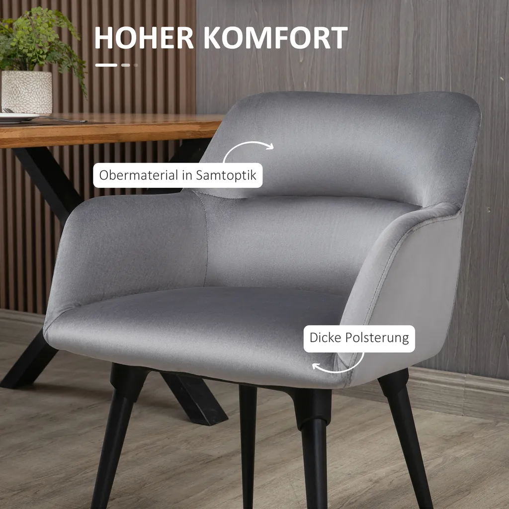 HOMCOM Esszimmerstuhl, Loungesessel Mit Armlehne, Akzentsessel Mit Samt-Optik, Max. 120 Kg Belastbar, Für Wohnzimmer, Schlafzimmer, Dunkelgrau 4 HOMCOM Esszimmerstuhl, Loungesessel Mit Armlehne, Akzentsessel Mit Samt-Optik, Max. 120 Kg Belastbar, Für Wohnzimmer, Schlafzimmer, Dunkelgrau – Bild 4