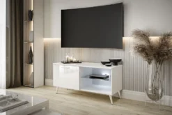 TV-Schrank RTV 100 Hochglanz Mit LED Beleuchtung, Weiß / Weiß Hochglanz