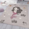 Kinderteppich Kinderzimmer Teppich Meerjungfrau Kurzflor Baby Grau Rosa , Maße:80x150 Cm