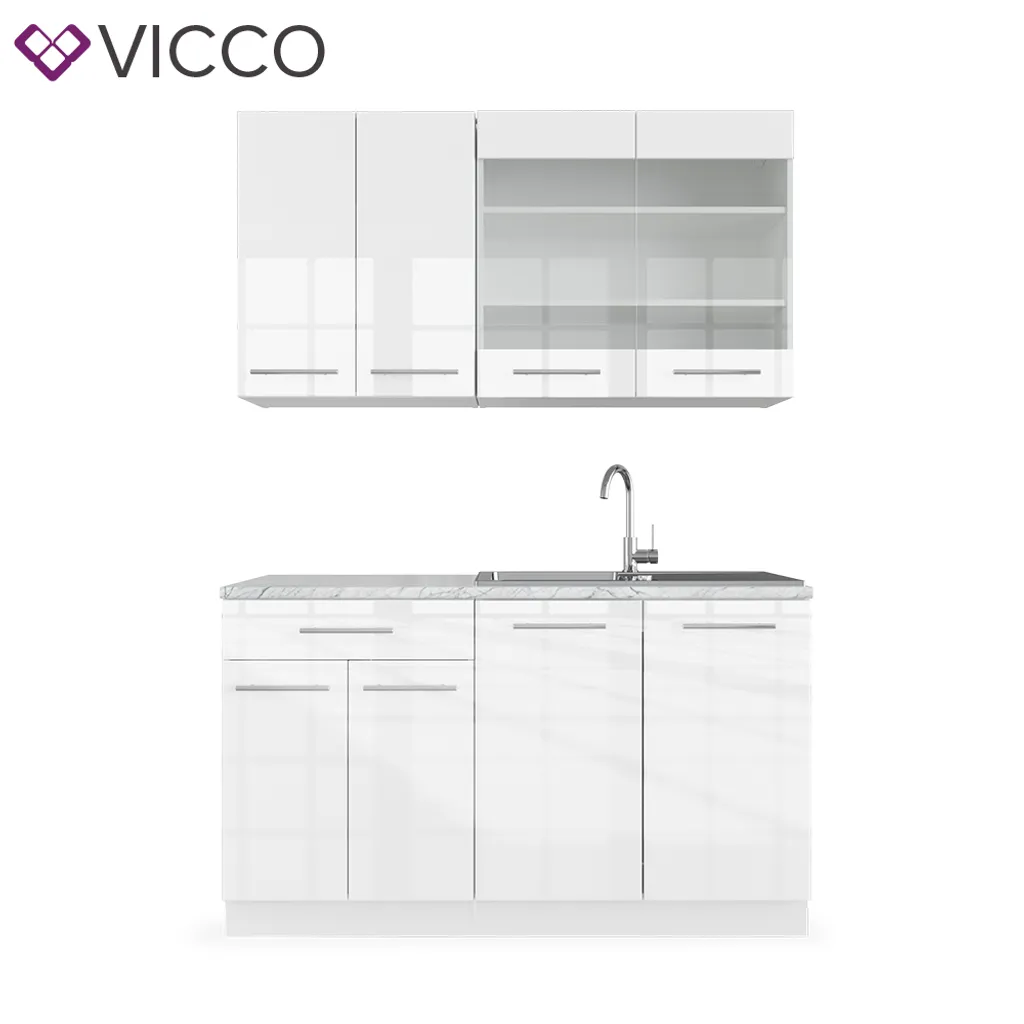 Vicco Küchenzeile Fame-Line Weiß Hochglanz 140 Cm Holzwerkstoff 2 Vicco Küchenzeile Fame-Line Weiß Hochglanz 140 Cm Holzwerkstoff – Bild 2