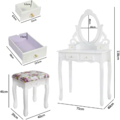 Meerveil Schminktisch Mit Spiegel Und Hocker, Frisierkommode, Aushöhlen Geschnitzter, Frisiertisch Mit 4 Schubladen, Rutschfeste Aufkleber, Weiß -Vidaxlko Verkaufe 2da9b73939a346f8127173f570418d96