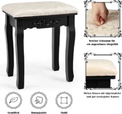 COSTWAY Schminktisch Mit Hocker, 360° Drehbarem Spiegel Und 10 Dimmbaren LED-Birnen, Frisiertisch Aus Tisch Und Abnehmbarer Oberteil, Kosmetiktisch Mit 4 Schubladen, 75 X 40 X 146 Cm (Schwarz) -Vidaxlko Verkaufe 2eb01e6d3f99952c06a4941477e71280