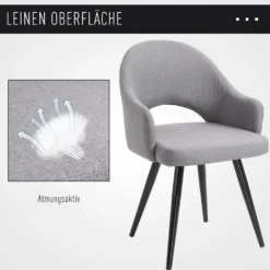 HOMCOM Esszimmerstuhl, Wohnzimmerstuhl, Bürostuhl, Polsterstuhl, Sessel Mit Armlehne, Leinen Stahl, Grau, 56 X 58,5 X 84,5 Cm -Vidaxlko Verkaufe 2eb77f1949d65495b88762eb43f051c8