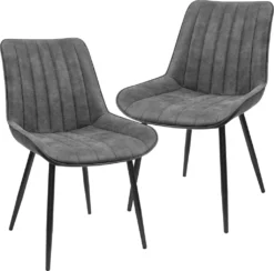 SONGMICS 2er Set Esszimmerstühle Küchenstuhl Polsterstuhl Mit Metallbeinen Esszimmerstuhl Küche Esszimmer Kunstlederbezug Bis 110 Kg Belastbar Grau LDC090G01