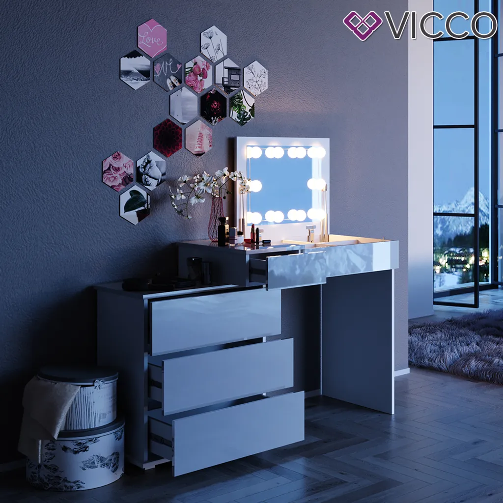 Vicco Schminktisch Frisiertisch Frisierkommode Lotos Weiß Mit LED Beleuchtung 4 Vicco Schminktisch Frisiertisch Frisierkommode Lotos Weiß Mit LED Beleuchtung – Bild 4
