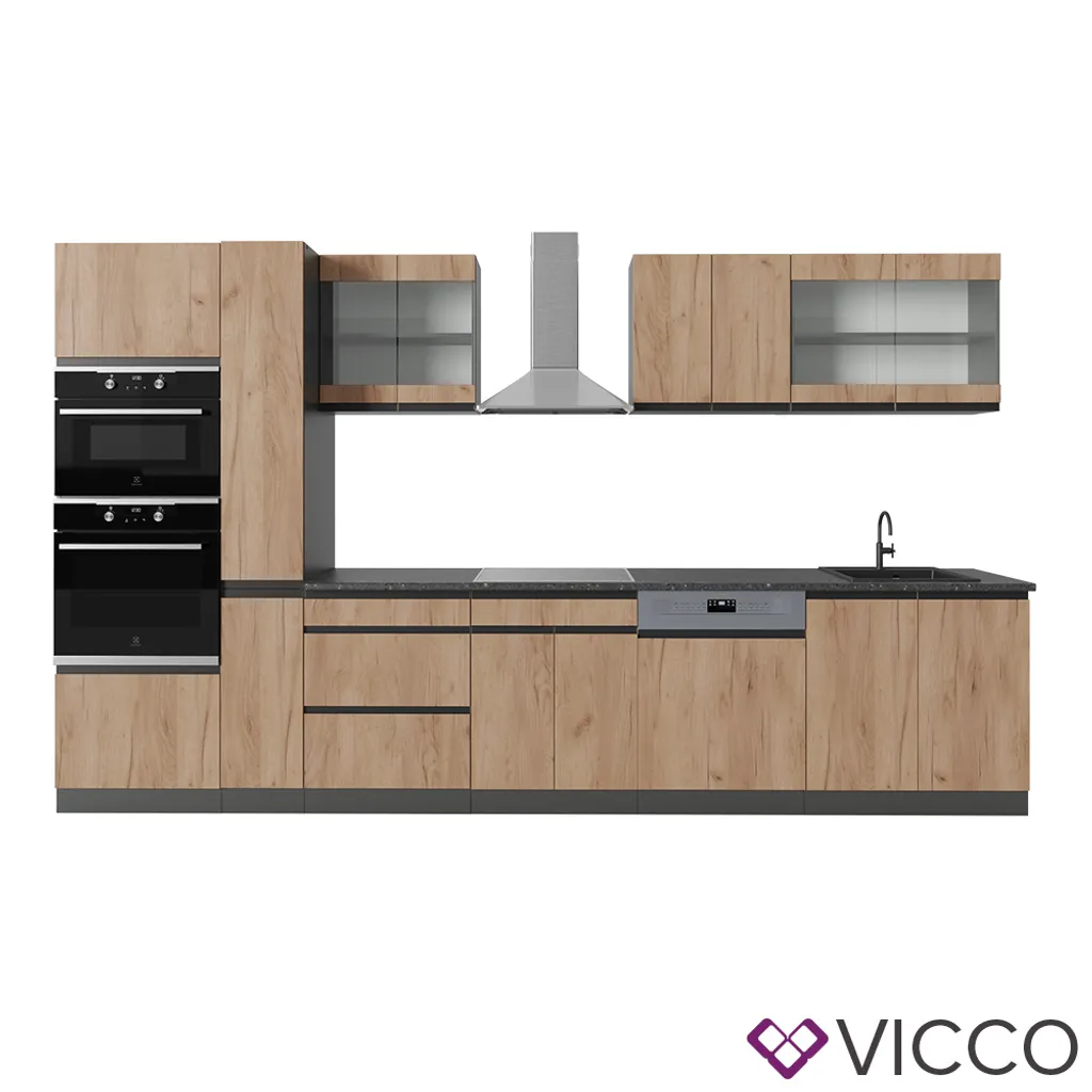 Vicco Küchenzeile R-Line J-Shape Anthrazit Goldkraft 350 Cm Holzwerkstoff 2 Vicco Küchenzeile R-Line J-Shape Anthrazit Goldkraft 350 Cm Holzwerkstoff – Bild 2